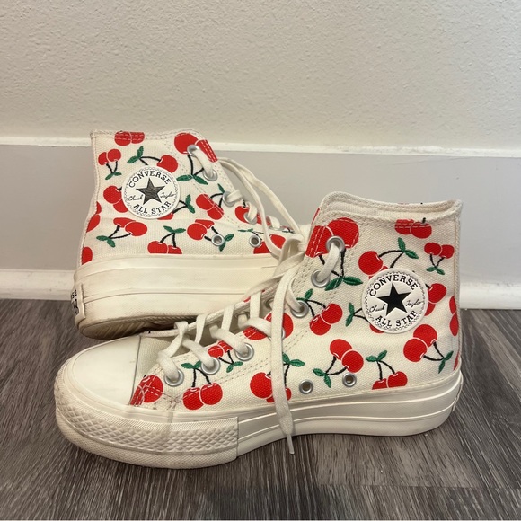 Converse Women's Cherry Pattern High-Top Sneakers - White and Red - Picture 3 of 9